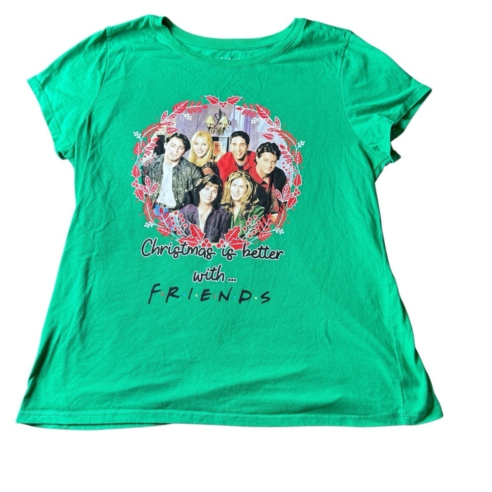 Friends Christmas T Shirt Womens Large Green Holiday Graphic Tee TV Show Cast